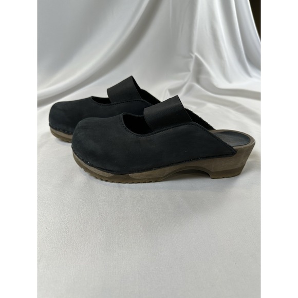 SANITA Wood Ellen Flex Clogs Black Suede Slip On Wooden Platform Mule Sz 40/ 9 - Picture 2 of 10